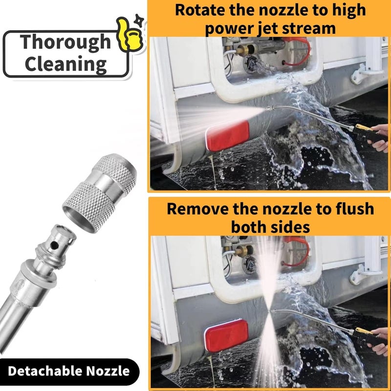 VanPet RV Water Heater Tank Rinser,Metal Tube Water Tank Flusher,Powerful Water Spray,Flushes and Removes Sediment and Scale from RV Water Heater (Flush Wand) - Image 3